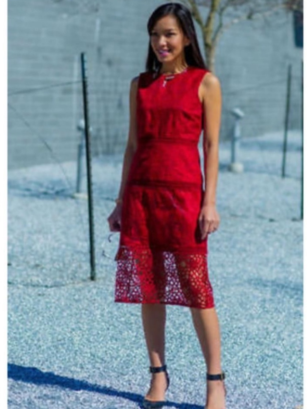 ZARA RED CONTRAST EMBROIDERED MIDI DRESS WITH LACE RED